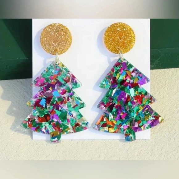 Jewelry - New Vibrant Acrylic Christmas Tree Earrings